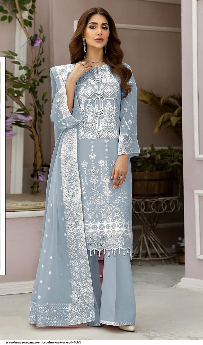Black Pure Organza Embroidered Pant Style Salwar Suit