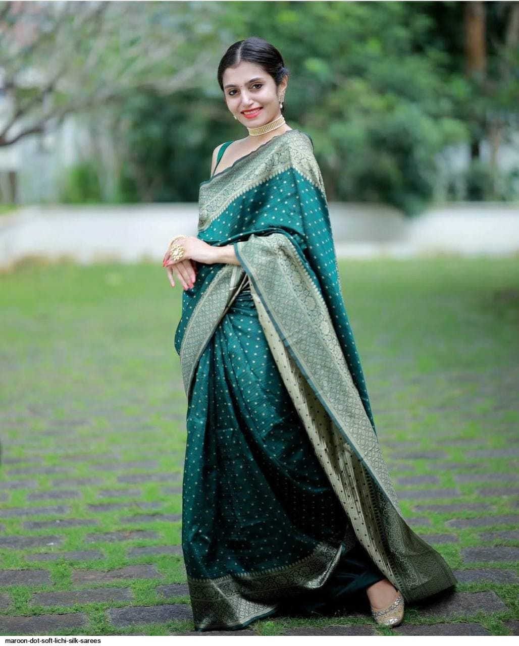 MAROON DOT SOFT LICHI SILK SAREES A