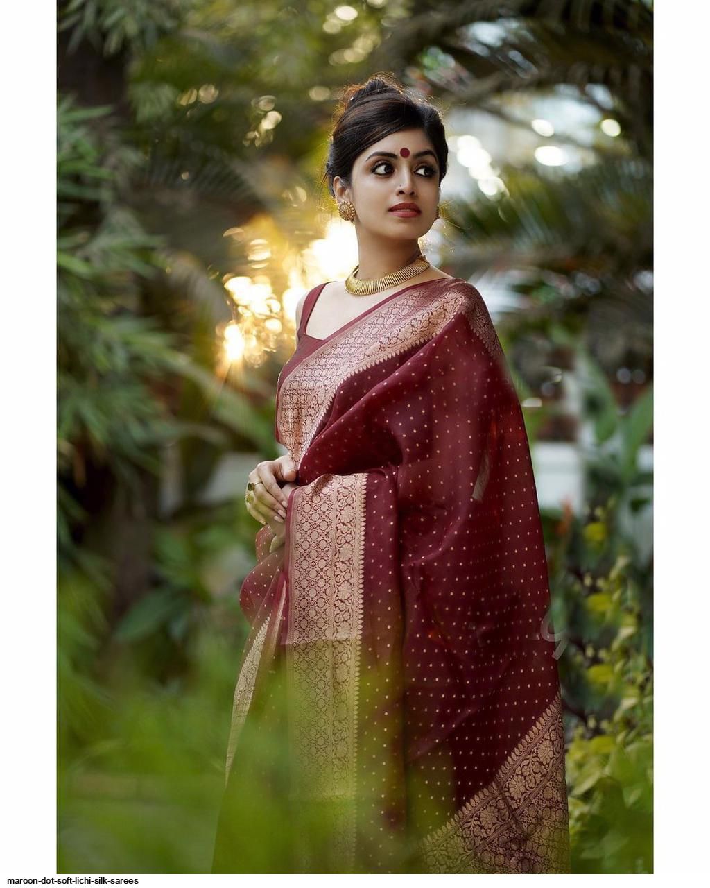 MAROON DOT SOFT LICHI SILK SAREES B