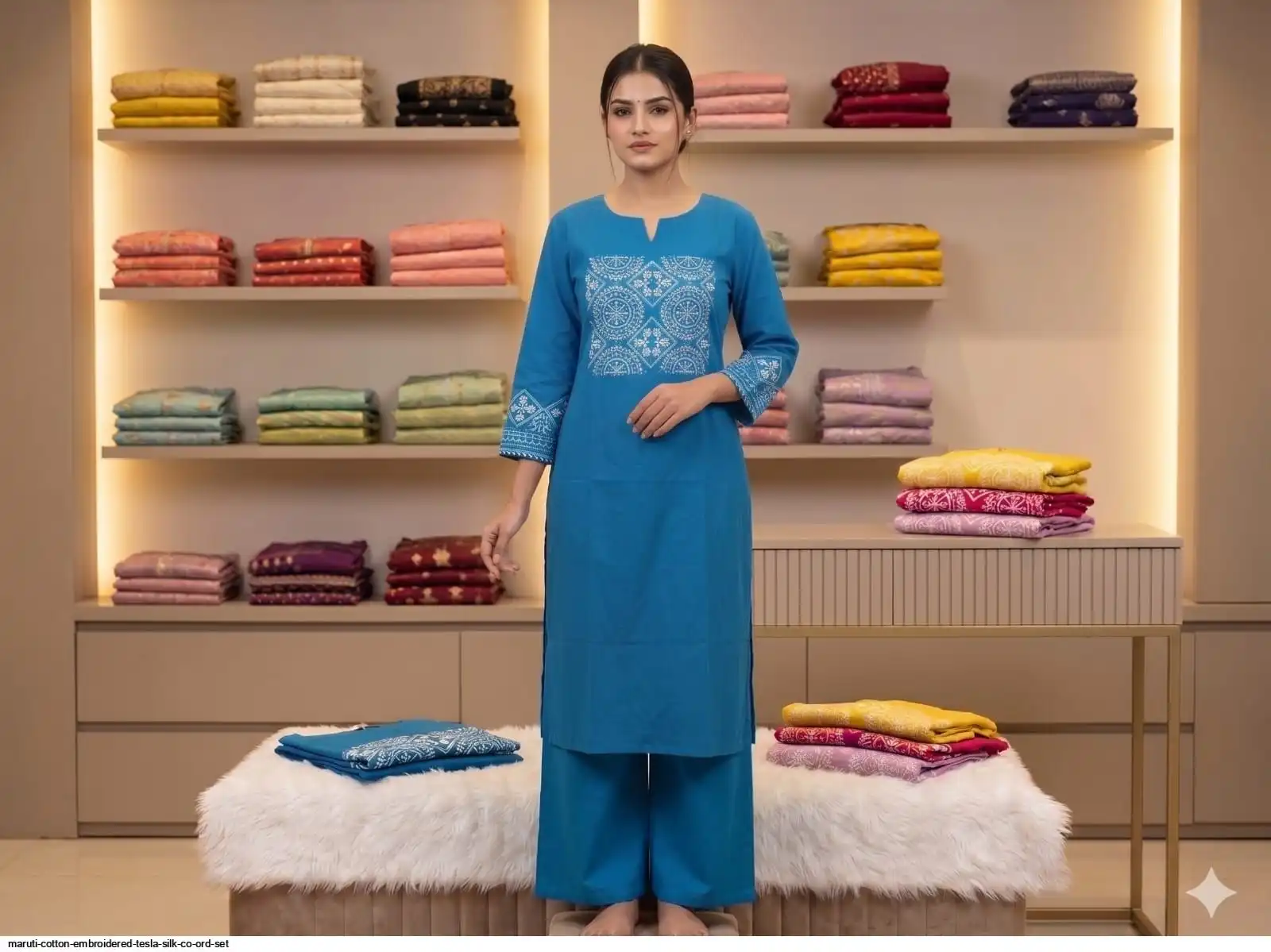 MARUTI COTTON EMBROIDERED TESLA SILK CO ORD SET C