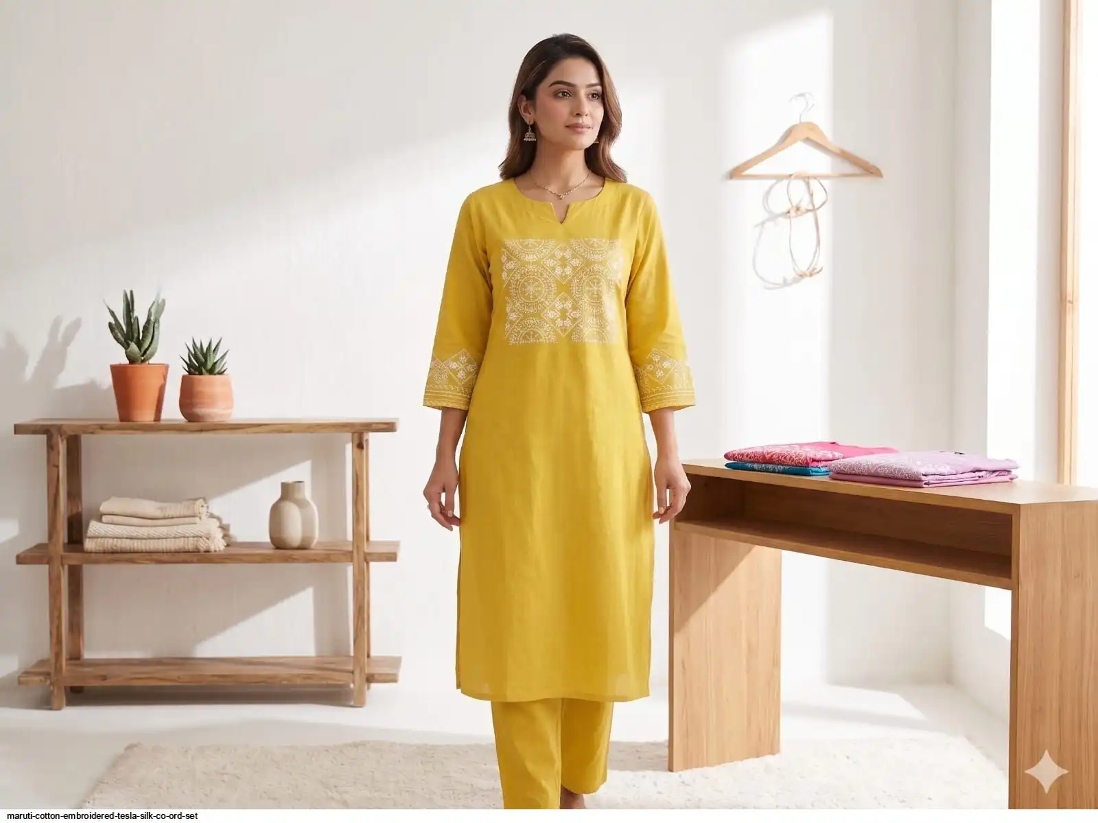 MARUTI COTTON EMBROIDERED TESLA SILK CO ORD SET D