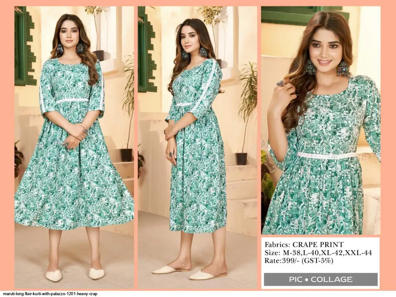 MARUTI LONG FLAIR KURTI WITH PALAZZO 1201 HEAVY CRAP 2