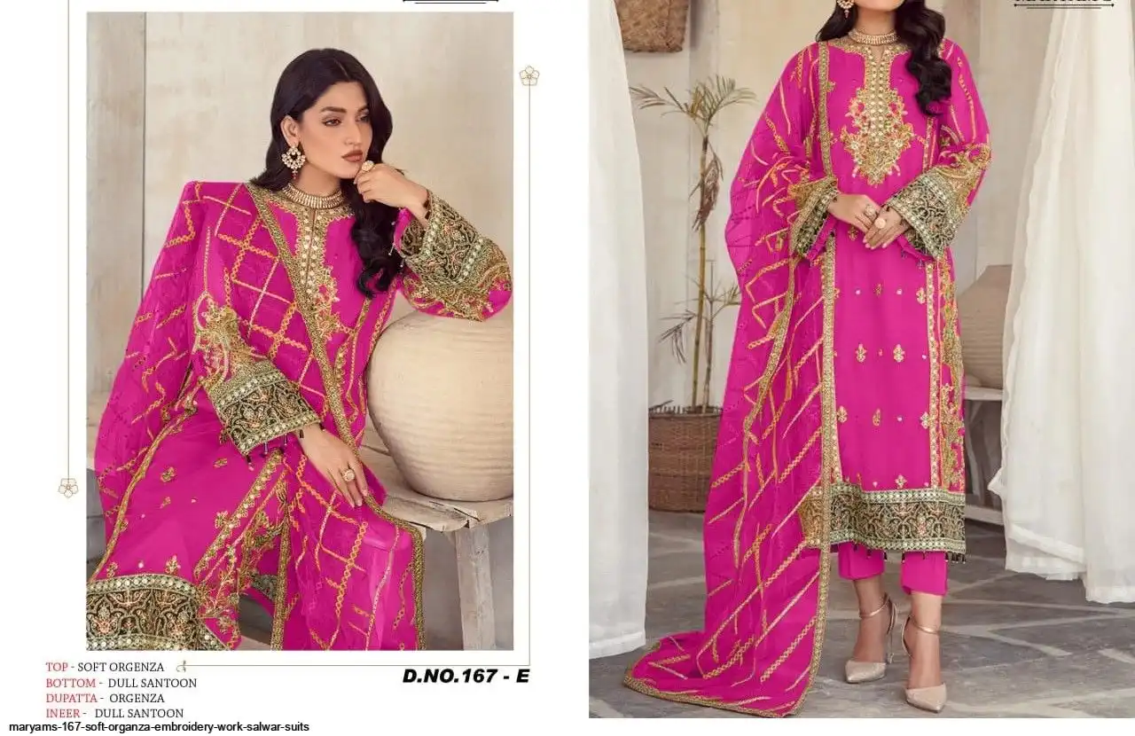 MARYAMS 167 SOFT ORGANZA EMBROIDERY WORK SALWAR SUITS