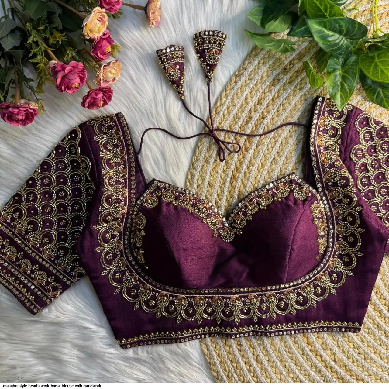 ITALIAN SILK MASABA STYLE BEADS WORK BRIDAL BLOUSE C