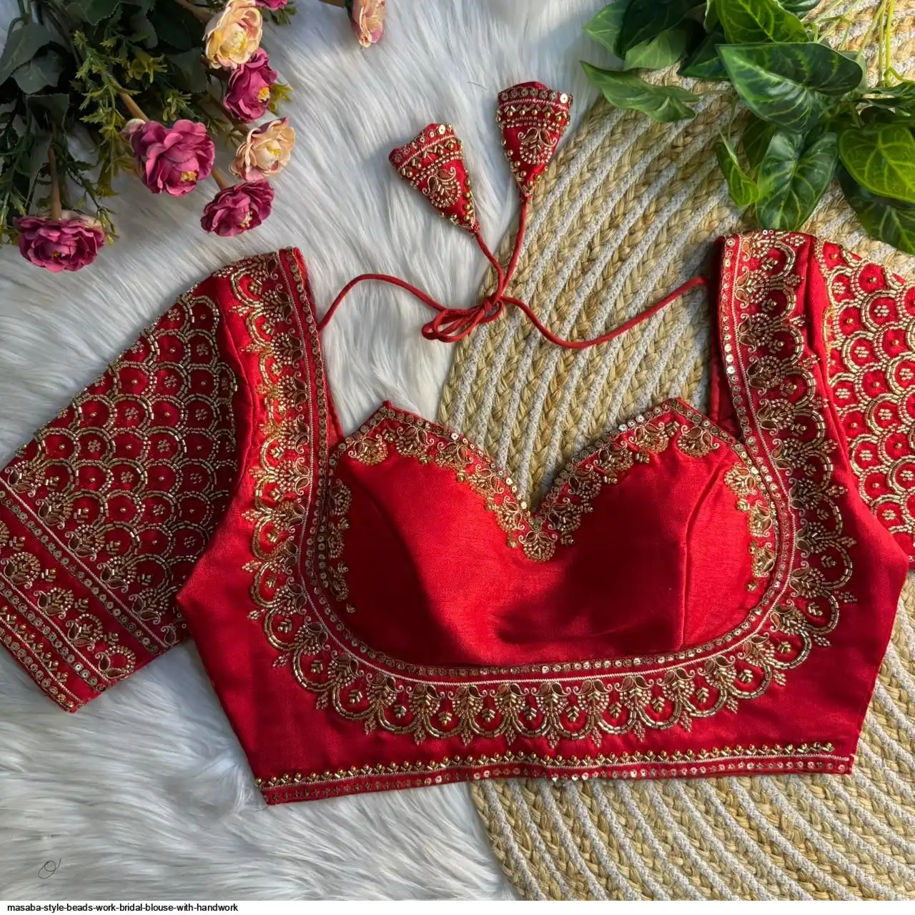 ITALIAN SILK MASABA STYLE BEADS WORK BRIDAL BLOUSE E