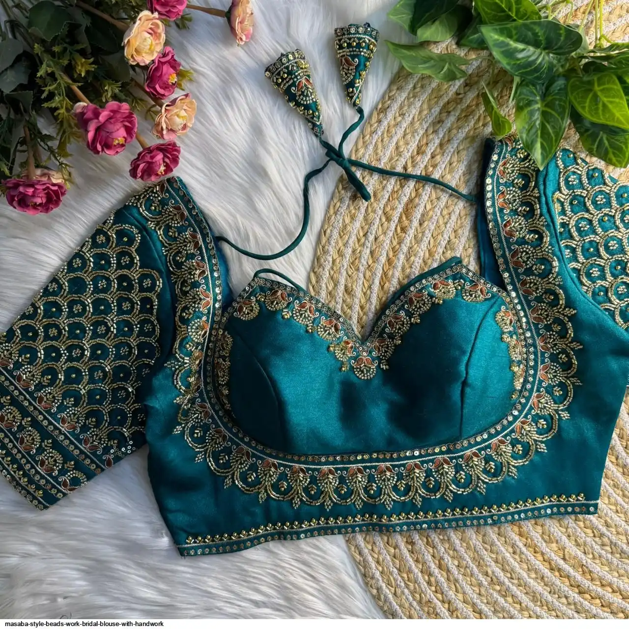 ITALIAN SILK MASABA STYLE BEADS WORK BRIDAL BLOUSE I