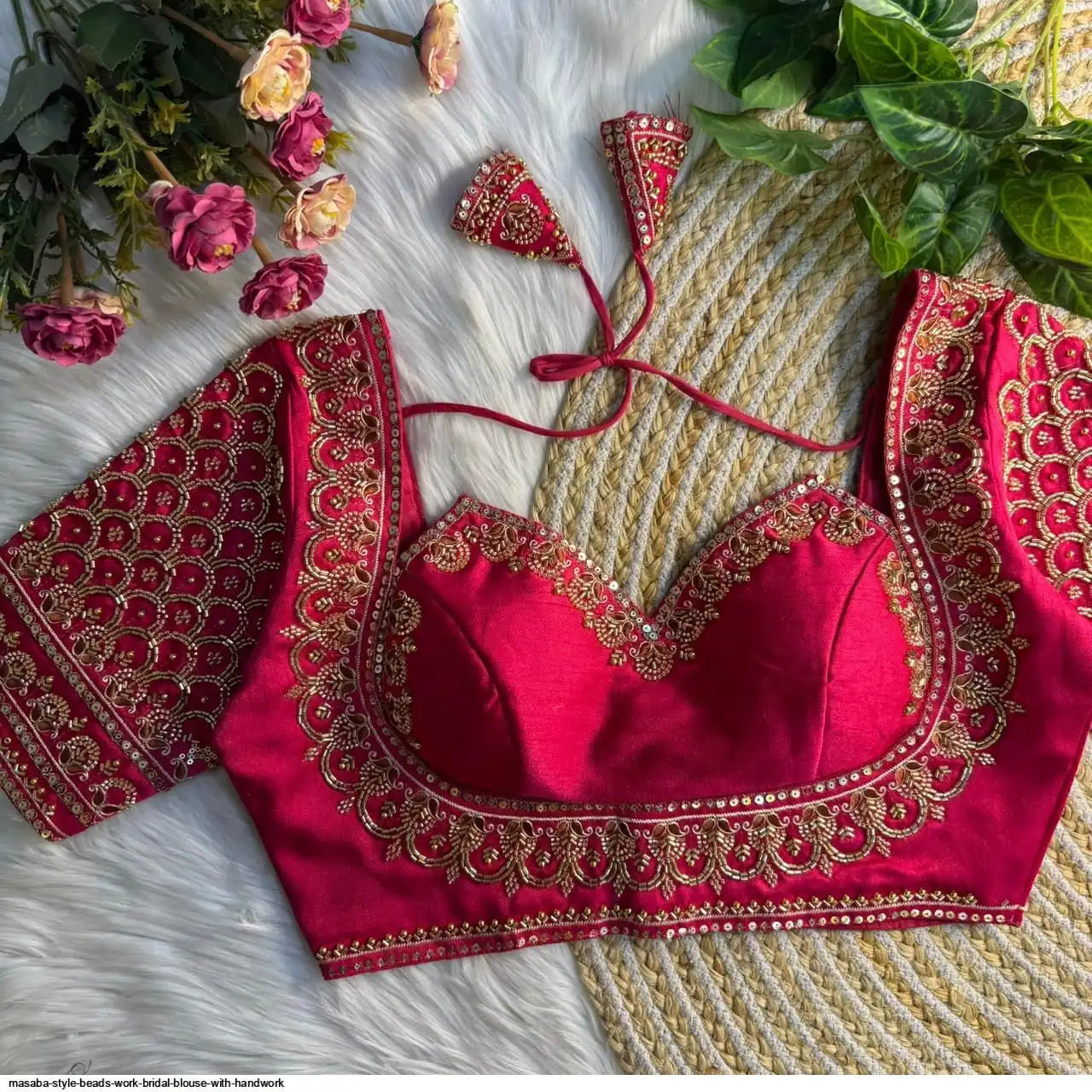 ITALIAN SILK MASABA STYLE BEADS WORK BRIDAL BLOUSE D
