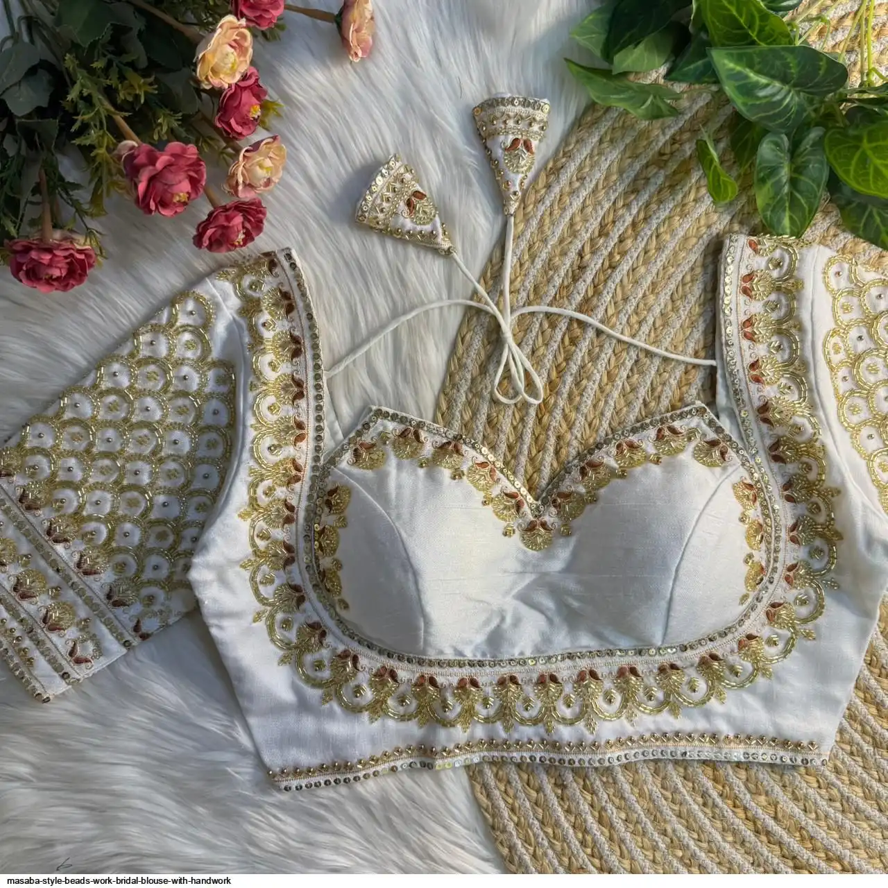 ITALIAN SILK MASABA STYLE BEADS WORK BRIDAL BLOUSE A