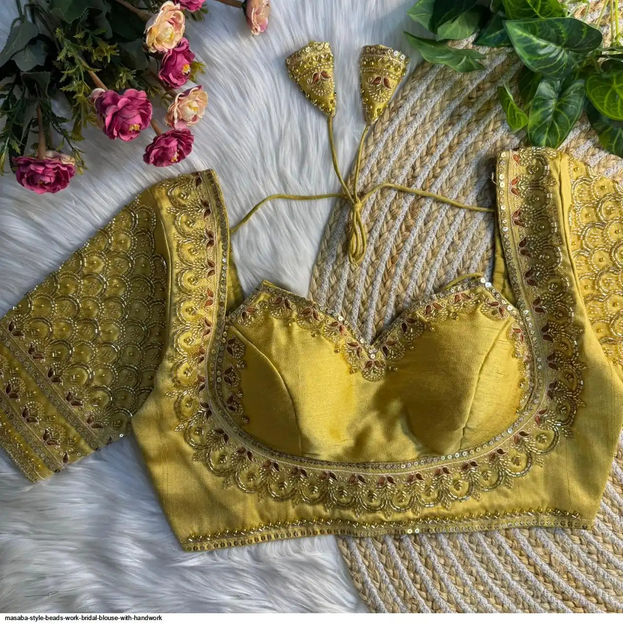 ITALIAN SILK MASABA STYLE BEADS WORK BRIDAL BLOUSE B