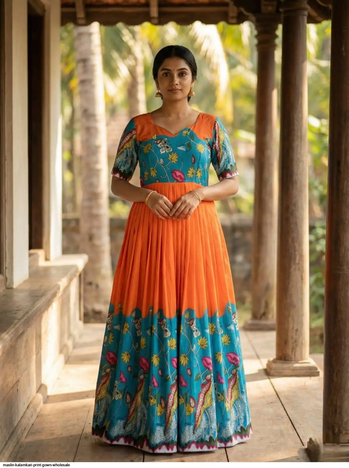 MASLIN KALAMKARI PRINT GOWN WHOLESALE A