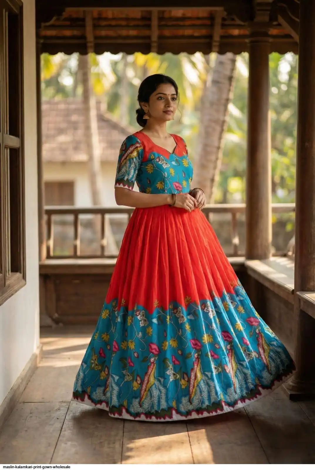 MASLIN KALAMKARI PRINT GOWN WHOLESALE D