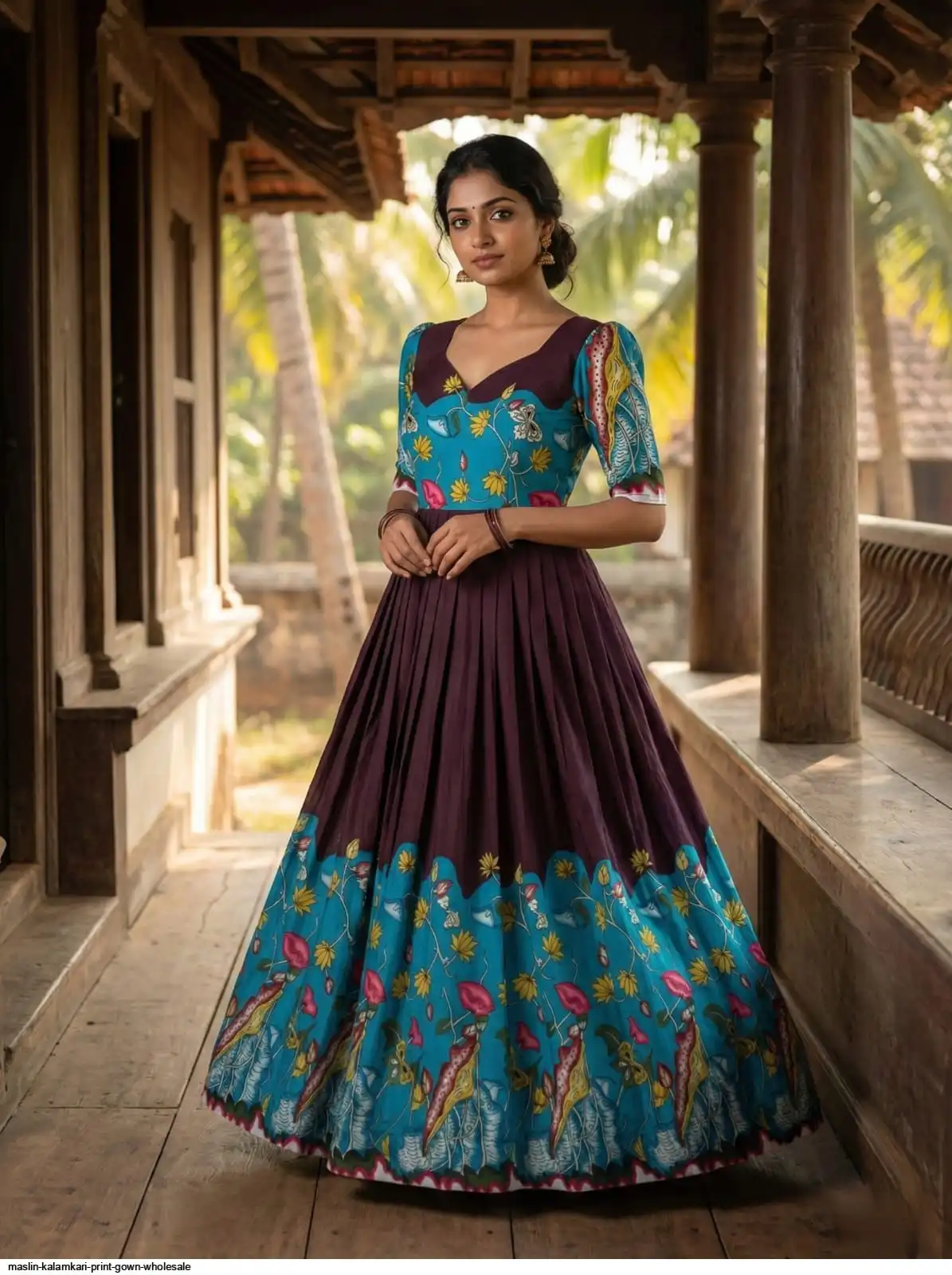 MASLIN KALAMKARI PRINT GOWN WHOLESALE C