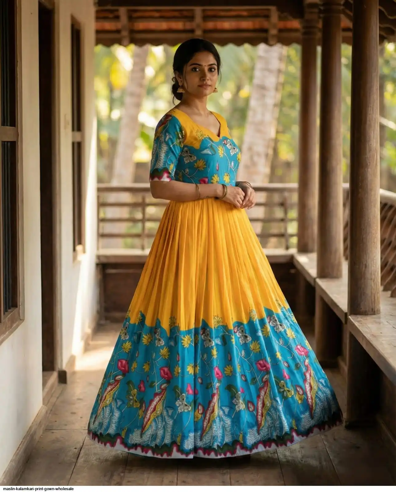 MASLIN KALAMKARI PRINT GOWN WHOLESALE B