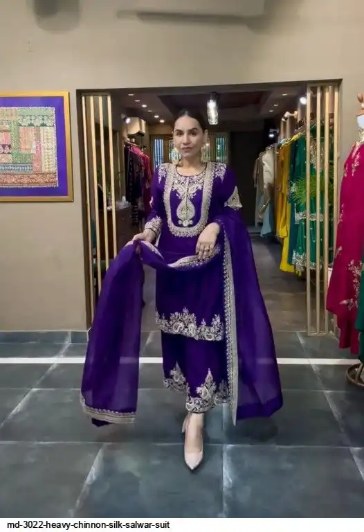 MD 3022 HEAVY CHINNON SILK SALWAR SUIT B