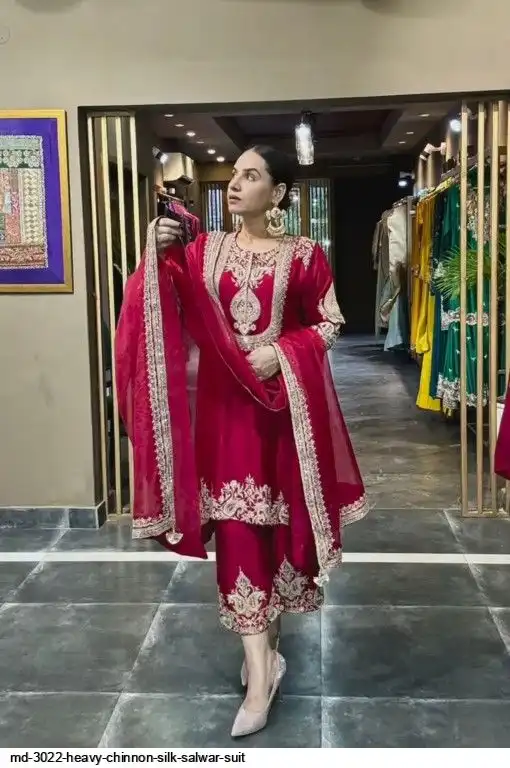 MD 3022 HEAVY CHINNON SILK SALWAR SUIT F