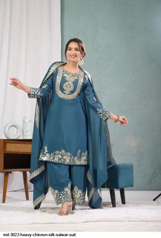 MD 3022 HEAVY CHINNON SILK SALWAR SUIT D