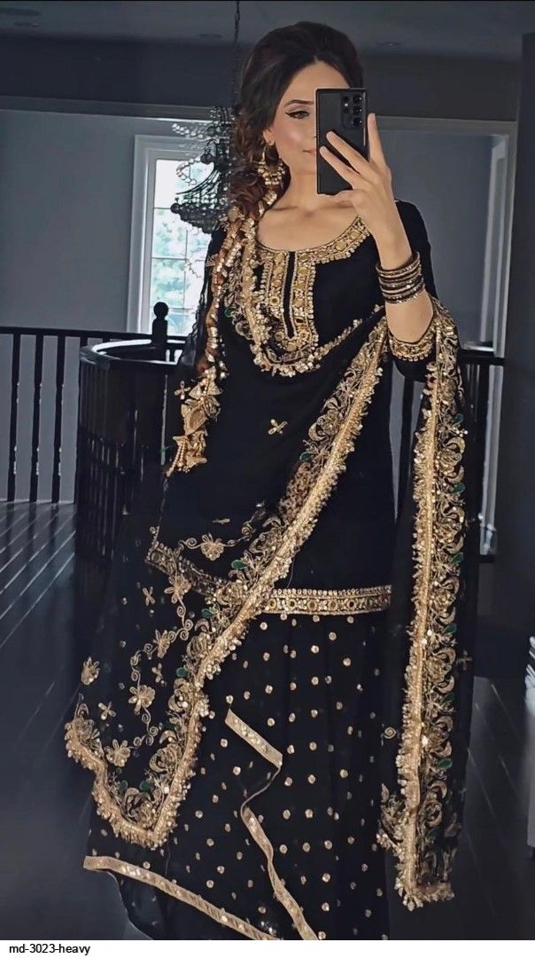 MD 3023 HEAVY SILK EMBROIDERY MIRROR WORK KURTI B