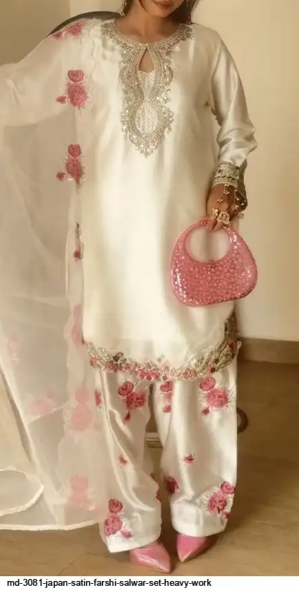 MD 3081 JAPAN SATIN FARSHI SALWAR SET HEAVY WORK B