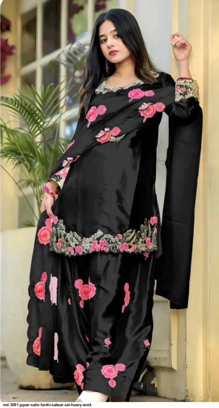 MD 3081 JAPAN SATIN FARSHI SALWAR SET HEAVY WORK C
