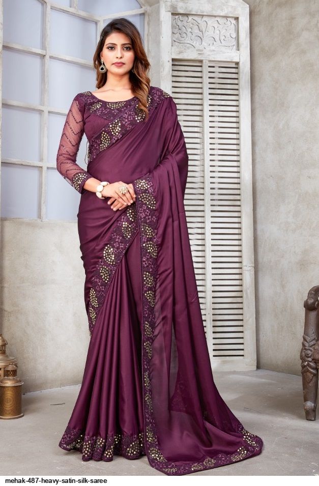 MEHAK SAREE 470 DESIGN COLORS SATIN SILK SAREE WITH BELT PATTERN 