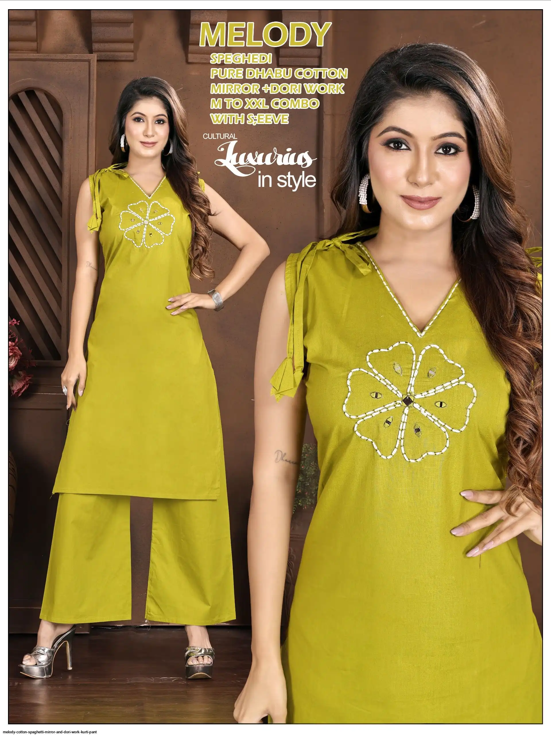 MELODY COTTON SPAGHETTI MIRROR AND DORI WORK KURTI PANT G