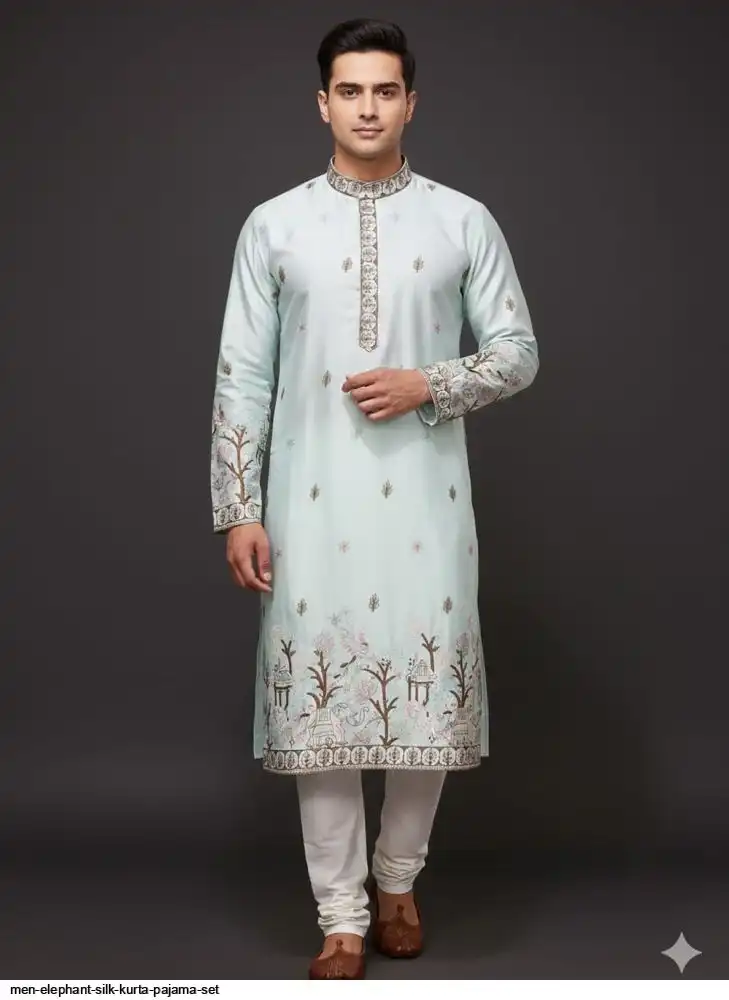 MEN ELEPHANT SILK KURTA PAJAMA SET B