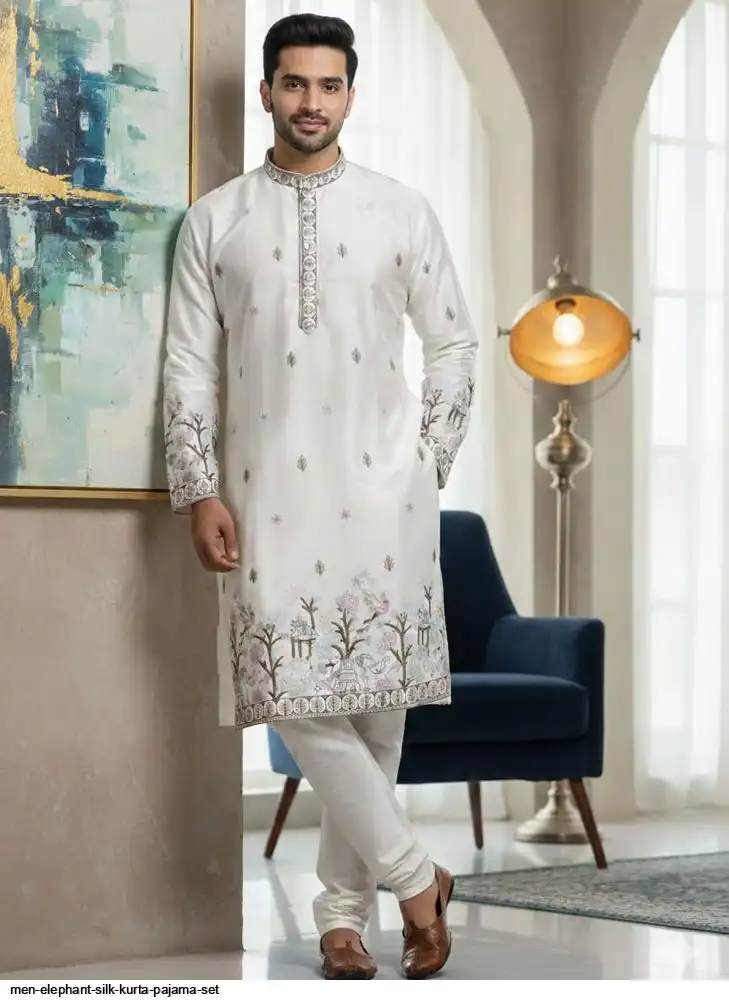 MEN ELEPHANT SILK KURTA PAJAMA SET A