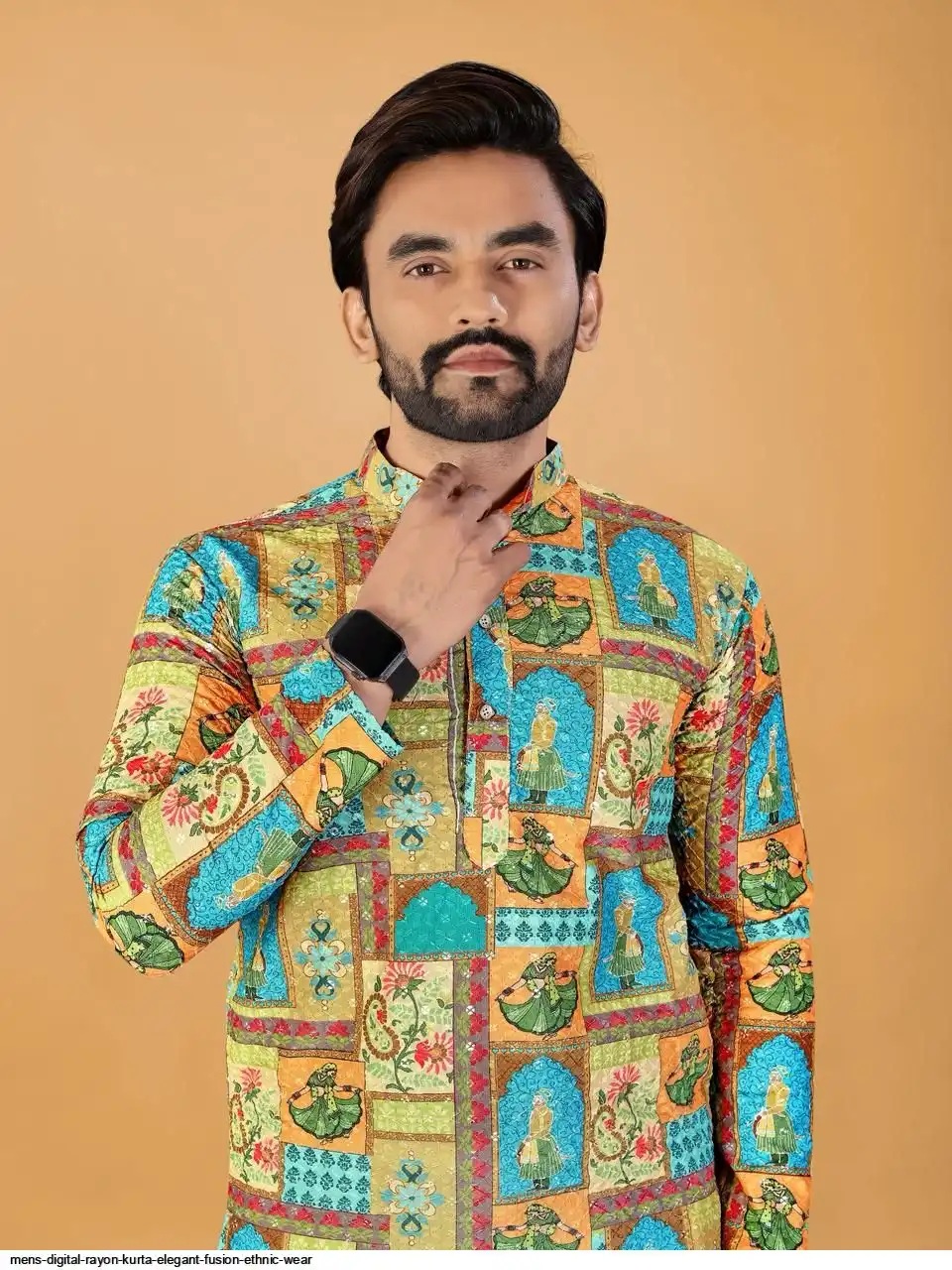 MENS DIGITAL RAYON KURTA ELEGANT FUSION ETHNIC WEAR C