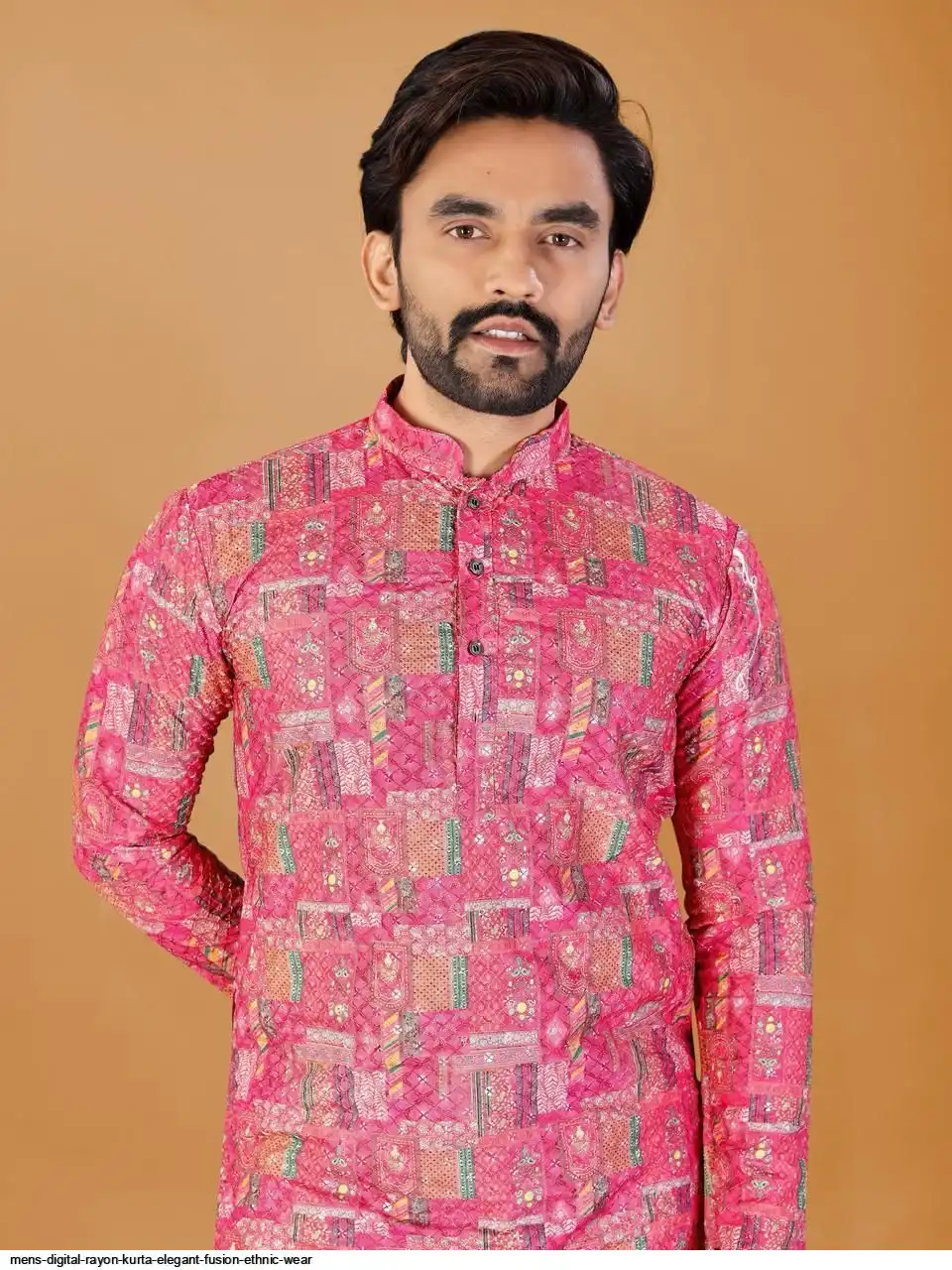 MENS DIGITAL RAYON KURTA ELEGANT FUSION ETHNIC WEAR D