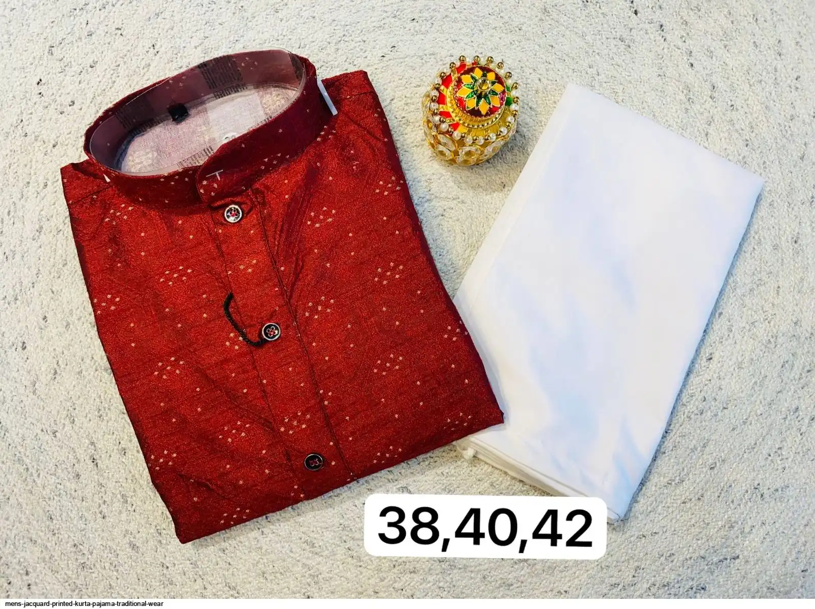 MENS JACQUARD PRINTED KURTA PAJAMA TRADITIONAL WEAR C