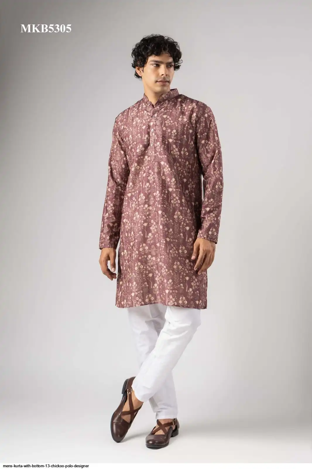 MENS KURTA WITH BOTTOM 13 CHICKOO POLO DESIGNER 5305