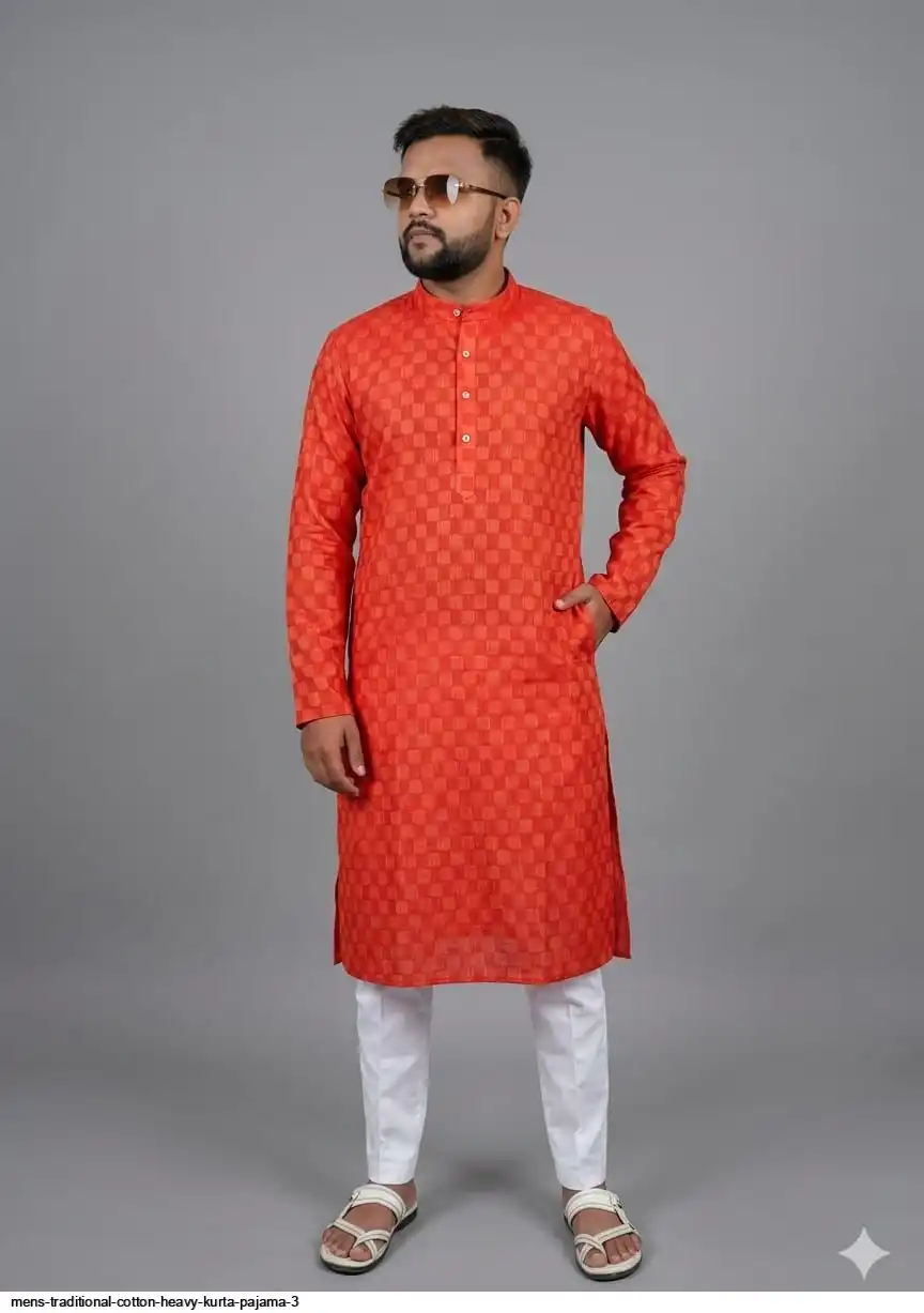 MENS TRADITIONAL COTTON HEAVY KURTA PAJAMA 3 B