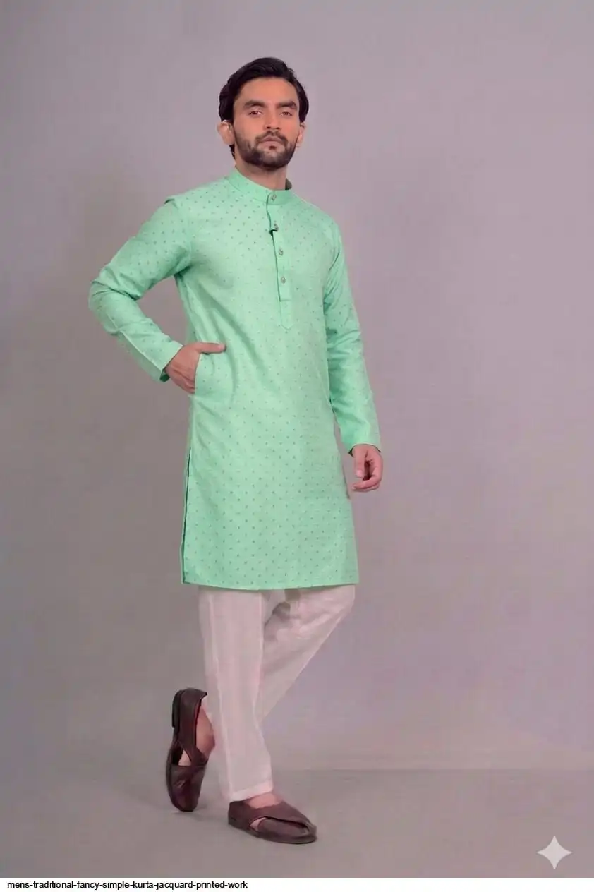 MENS TRADITIONAL FANCY SIMPLE KURTA JACQUARD PRINTED WORK 4