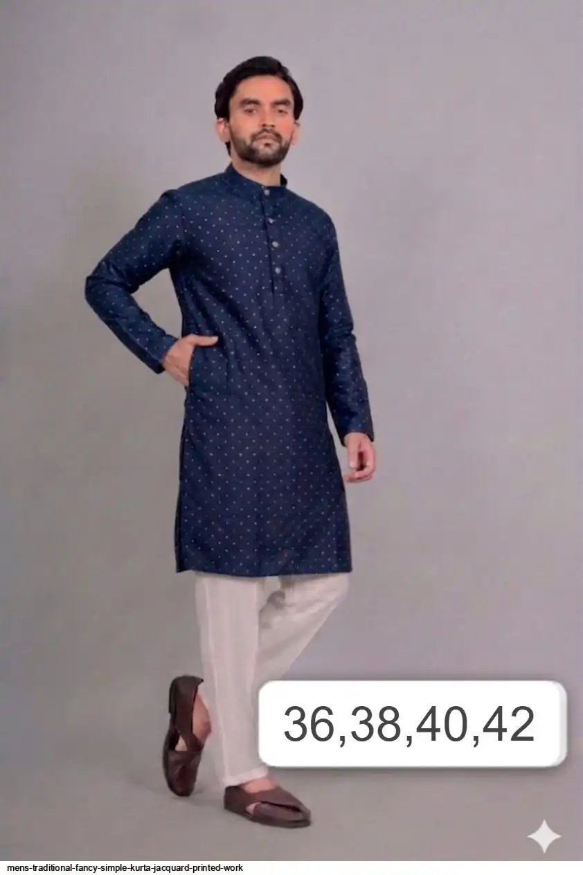 MENS TRADITIONAL FANCY SIMPLE KURTA JACQUARD PRINTED WORK 2