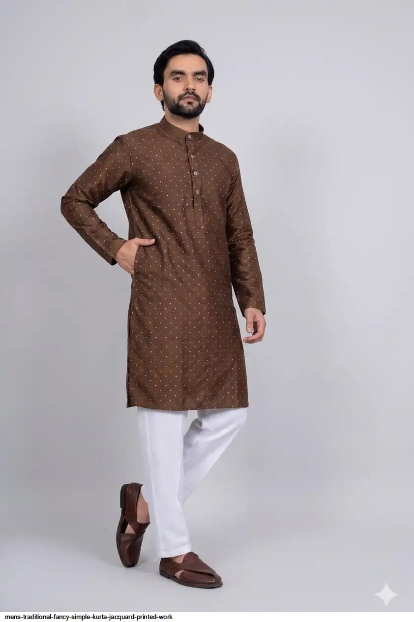 MENS TRADITIONAL FANCY SIMPLE KURTA JACQUARD PRINTED WORK 3