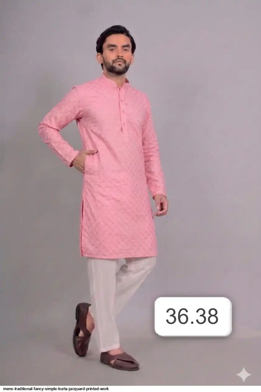 MENS TRADITIONAL FANCY SIMPLE KURTA JACQUARD PRINTED WORK 5