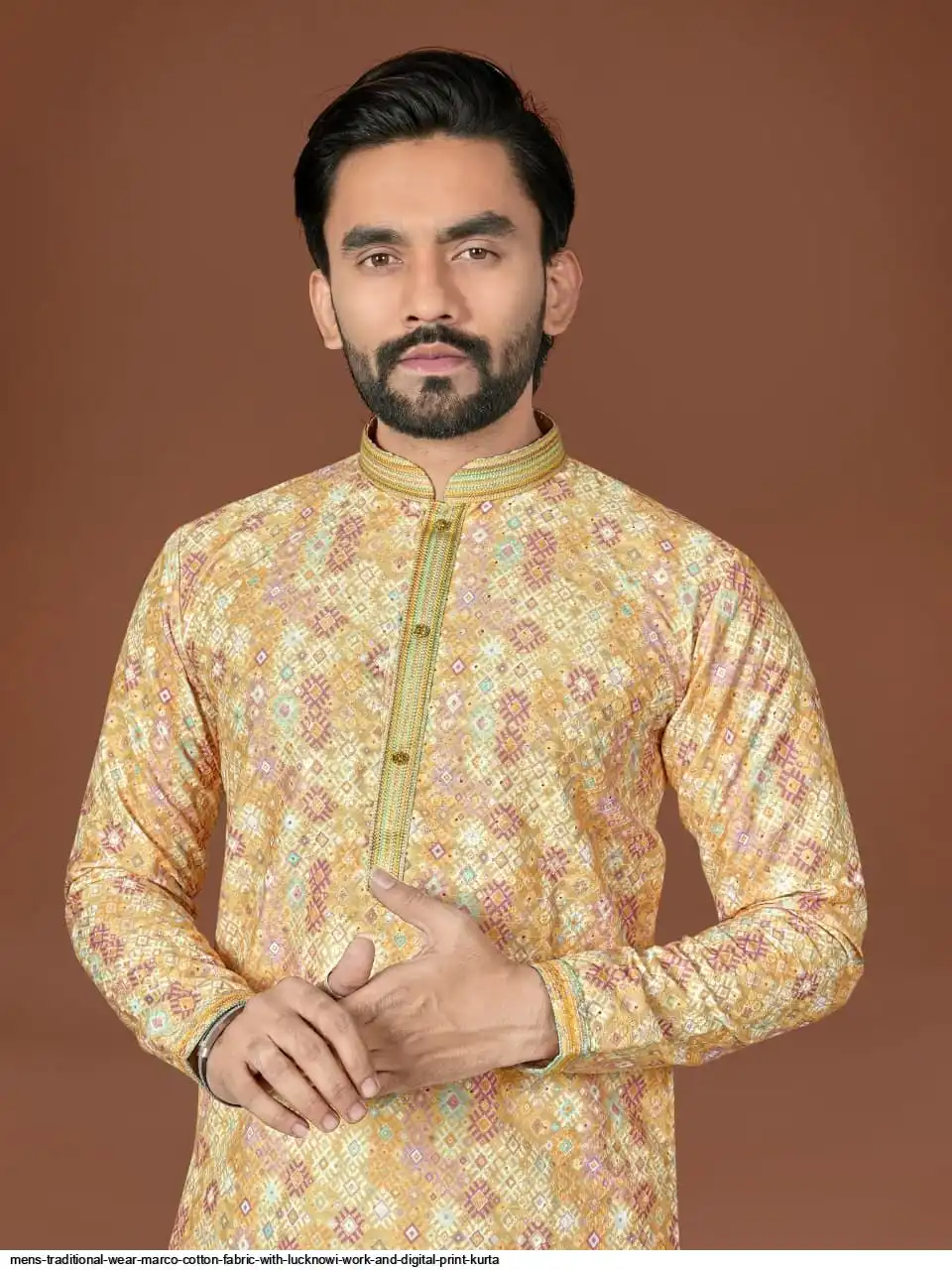 MENS TRADITIONAL WEAR MARCO COTTON FABRIC WITH LUCKNOWI WORK AND DIGITAL PRINT KURTA 2