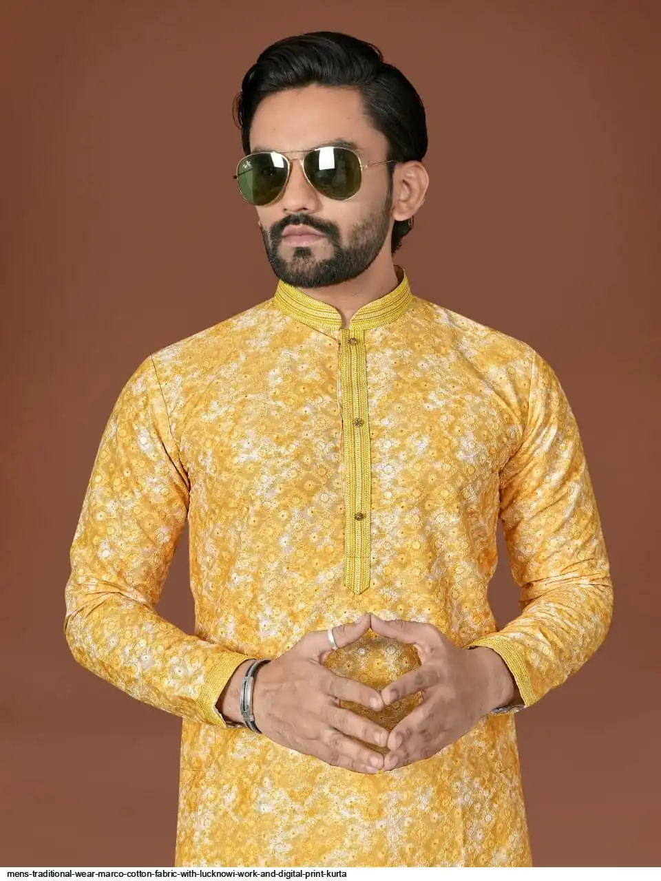MENS TRADITIONAL WEAR MARCO COTTON FABRIC WITH LUCKNOWI WORK AND DIGITAL PRINT KURTA 3