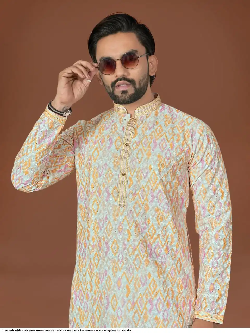 MENS TRADITIONAL WEAR MARCO COTTON FABRIC WITH LUCKNOWI WORK AND DIGITAL PRINT KURTA 4