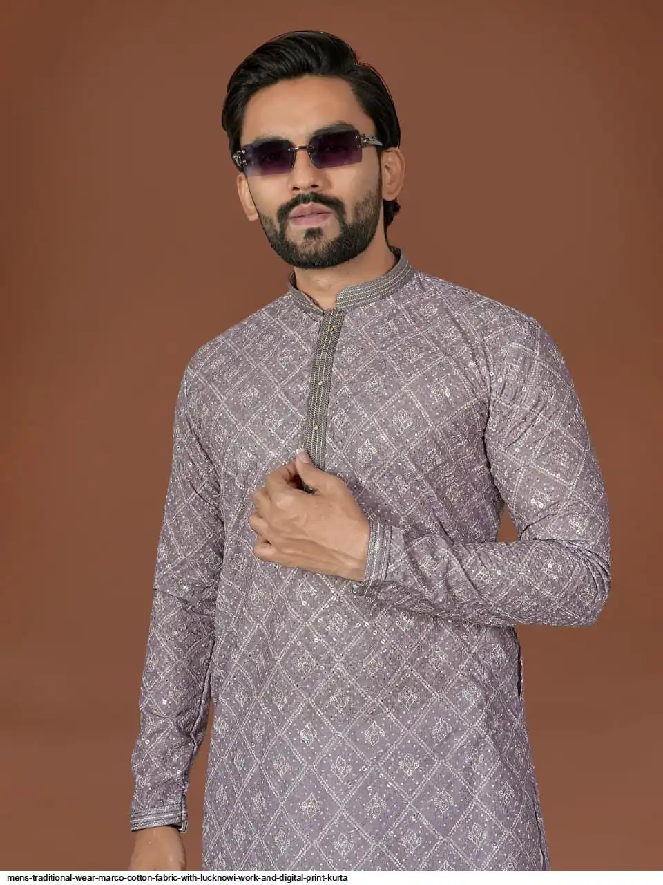 MENS TRADITIONAL WEAR MARCO COTTON FABRIC WITH LUCKNOWI WORK AND DIGITAL PRINT KURTA 5