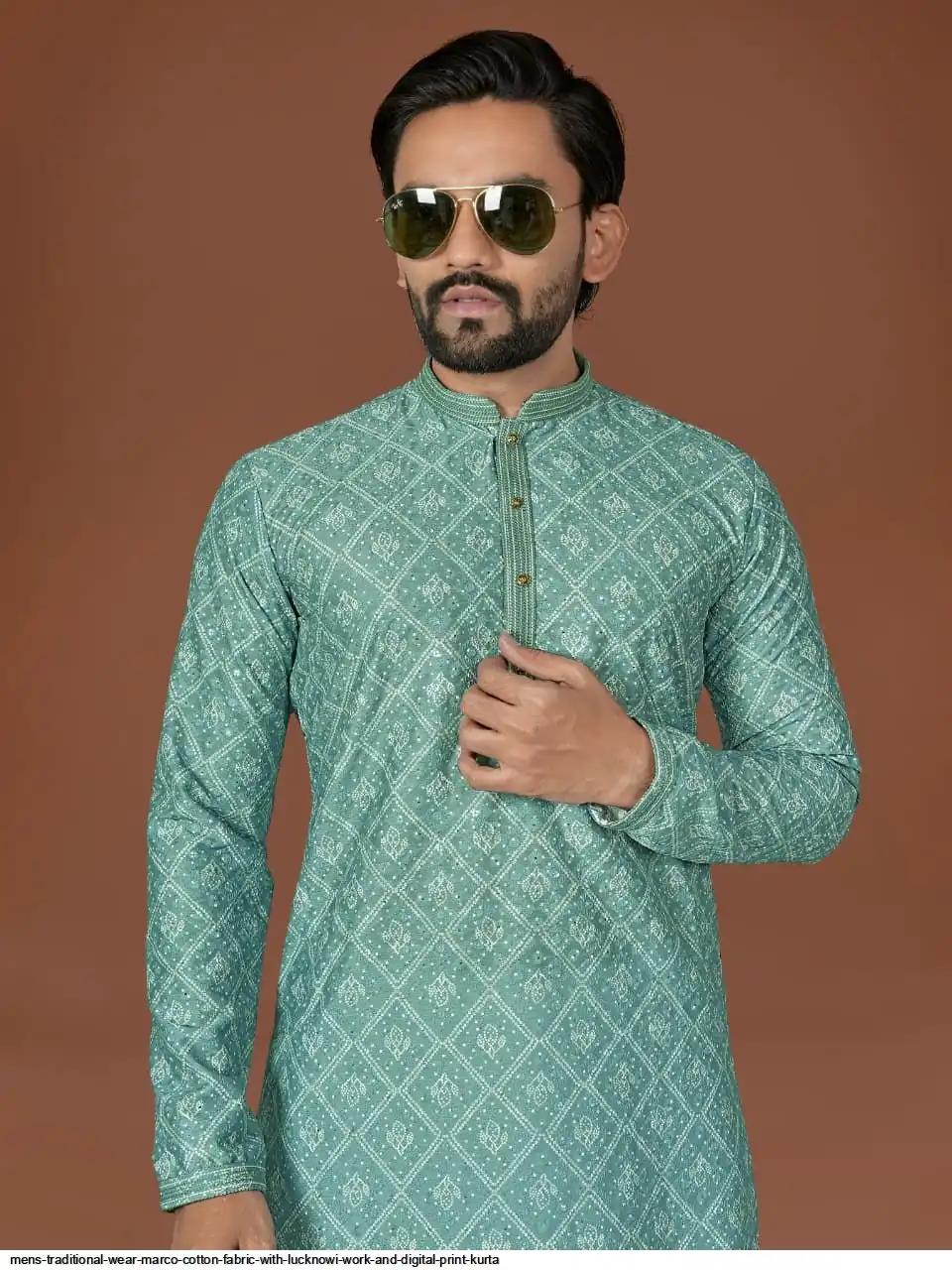 MENS TRADITIONAL WEAR MARCO COTTON FABRIC WITH LUCKNOWI WORK AND DIGITAL PRINT KURTA 8