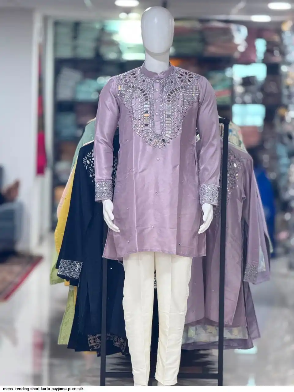 MENS TRENDING SHORT KURTA PAYJAMA PURE SILK 4