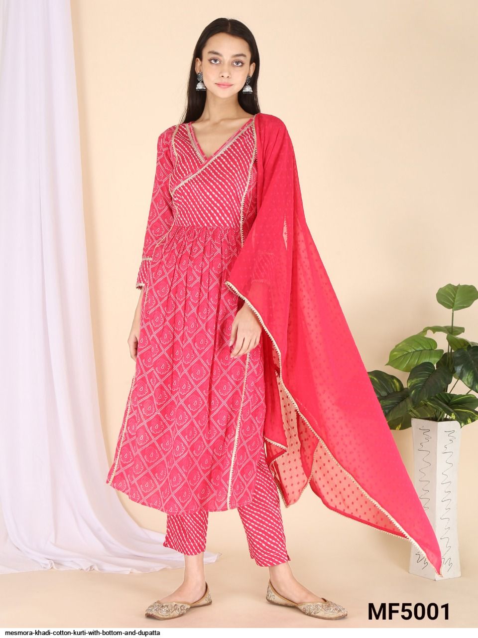 MESMORA KHADI COTTON KURTI WITH BOTTOM AND DUPATTA