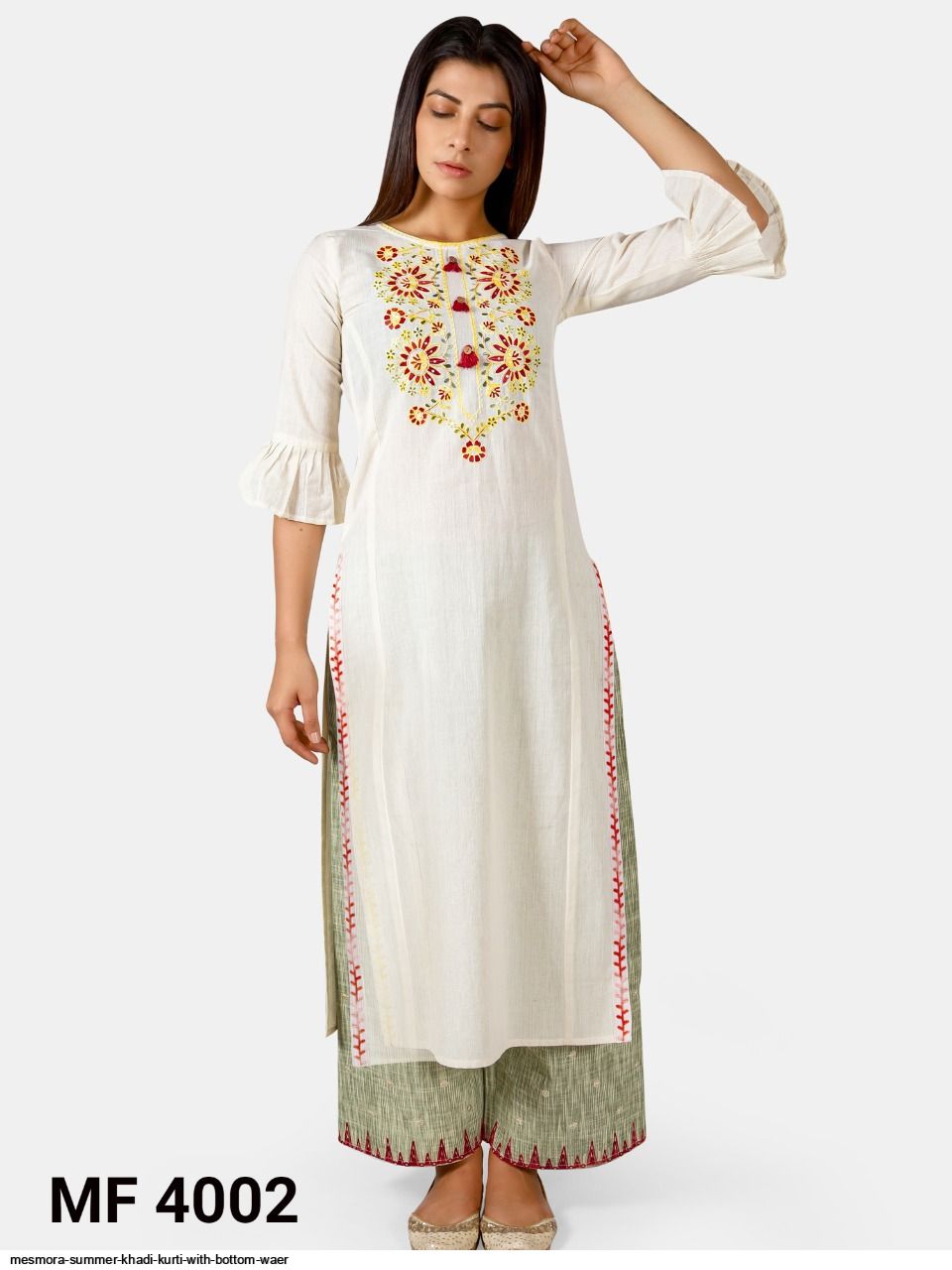 MESMORA SUMMER KHADI KURTI WITH BOTTOM WAER