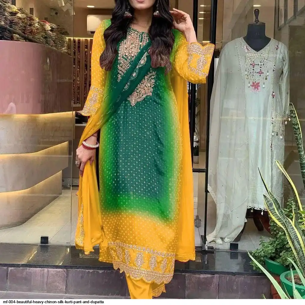 MF 004 BEAUTIFUL HEAVY CHINON SILK KURTI PANT AND DUPATTA 3
