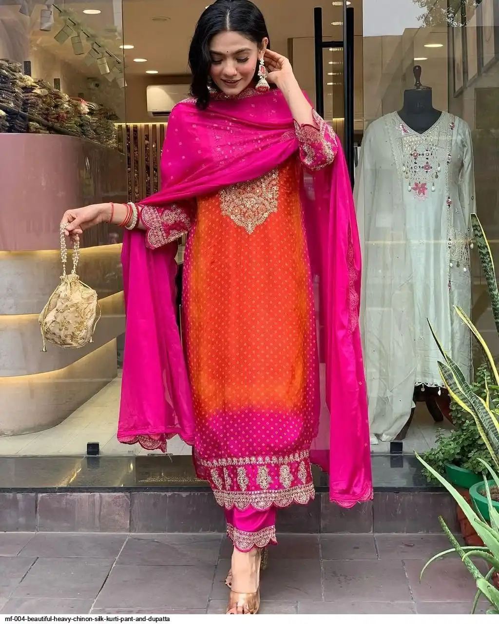 MF 004 BEAUTIFUL HEAVY CHINON SILK KURTI PANT AND DUPATTA 2