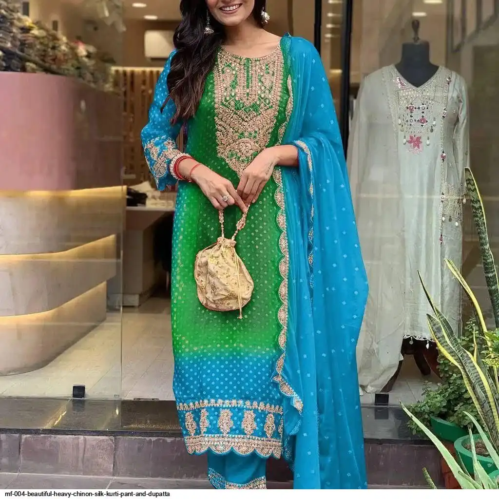MF 004 BEAUTIFUL HEAVY CHINON SILK KURTI PANT AND DUPATTA 4