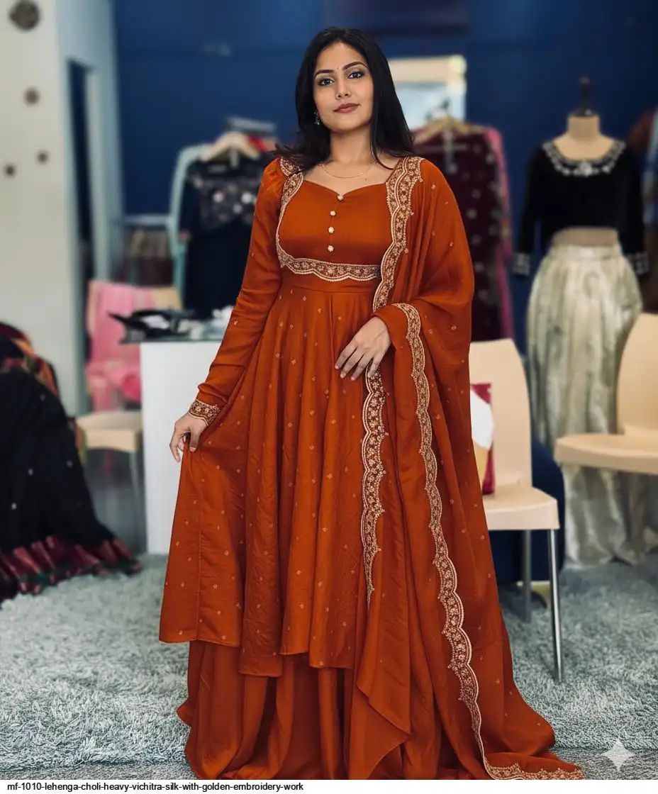 MF 1010 LEHENGA CHOLI HEAVY VICHITRA SILK WITH GOLDEN EMBROIDERY WORK 2