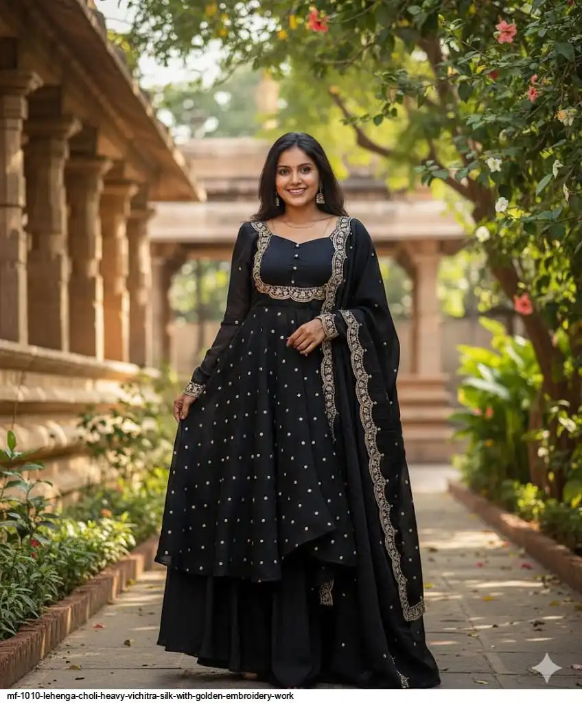 MF 1010 LEHENGA CHOLI HEAVY VICHITRA SILK WITH GOLDEN EMBROIDERY WORK 9