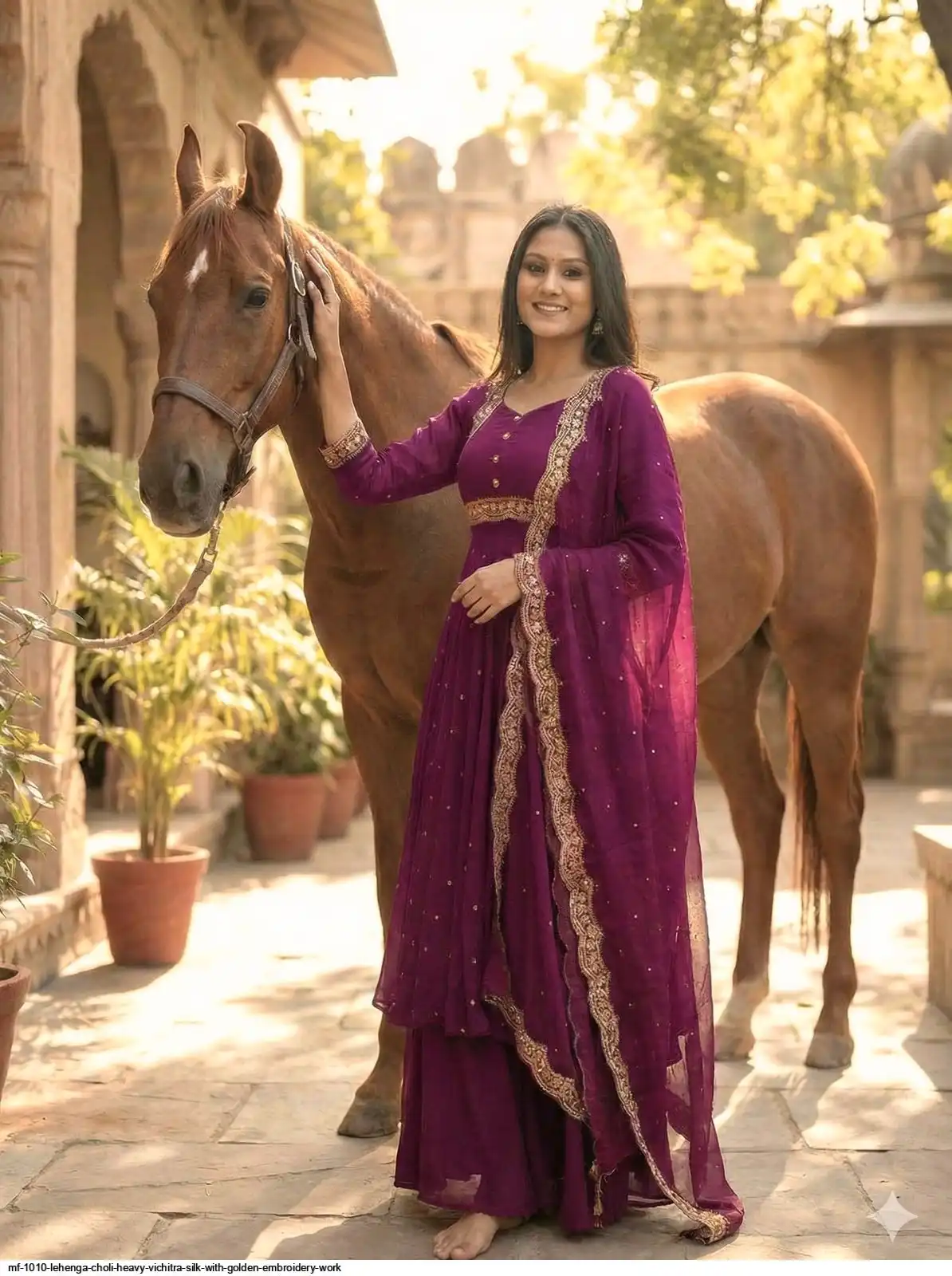 MF 1010 LEHENGA CHOLI HEAVY VICHITRA SILK WITH GOLDEN EMBROIDERY WORK 3